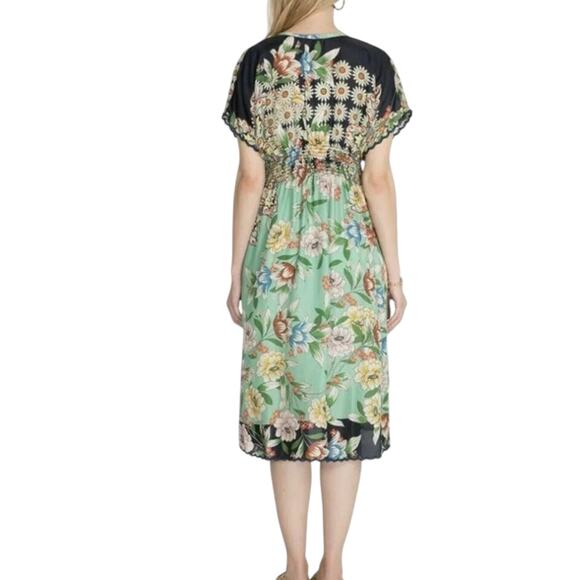 Johnny Was Floral Silk Midi Dress with Smocked Waist - Picture 2 of 10